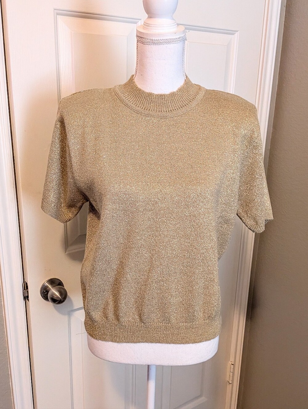 Vintage Norton McNaughton Shimmery Gold Short-Sleeve Crew Sweater